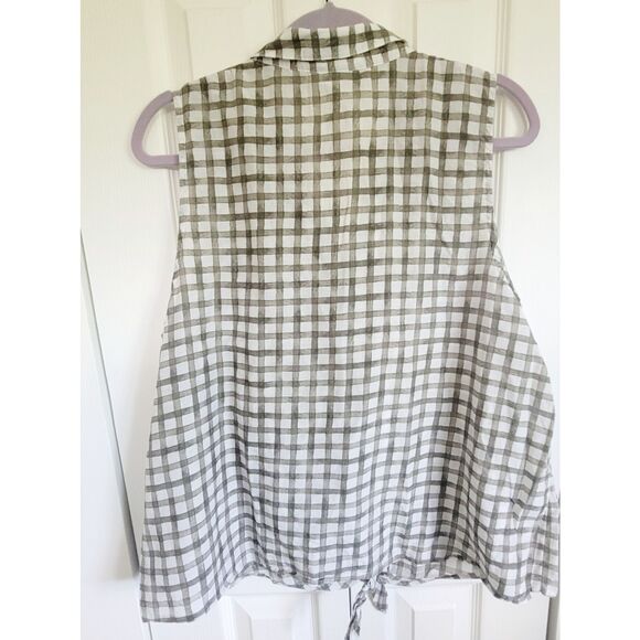 J. Jill XL Cotton Silk Blend Button Up Tie Front Sleeveless Top Green Sleeveless - Picture 2 of 7